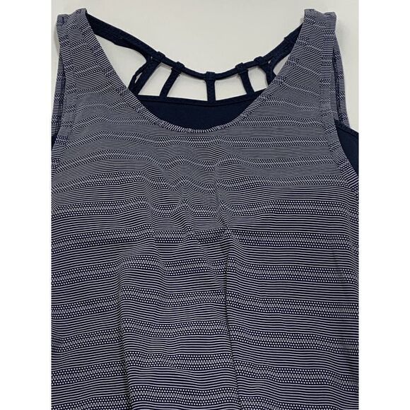 Athleta Women's Strappy Striped Built In Bra Workout Active Tank Top Blue XS - Picture 6 of 9